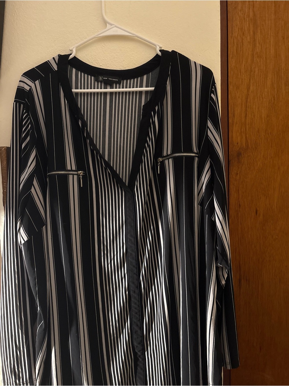INC International Concepts Black and White Striped Long Sleeve Top